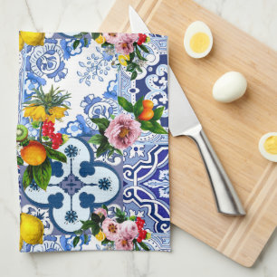 Linge De Cuisine tuiles siciliennes, majolica, citrons, agrumes
