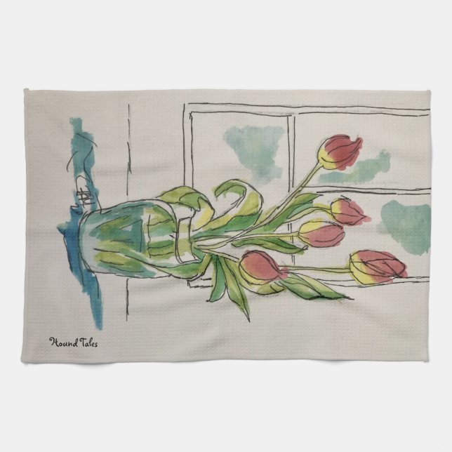 Linge De Cuisine Tulipe rouge dans un vase (Horizontal)