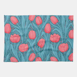 Linge De Cuisine Tulipes en bleu et rouge
