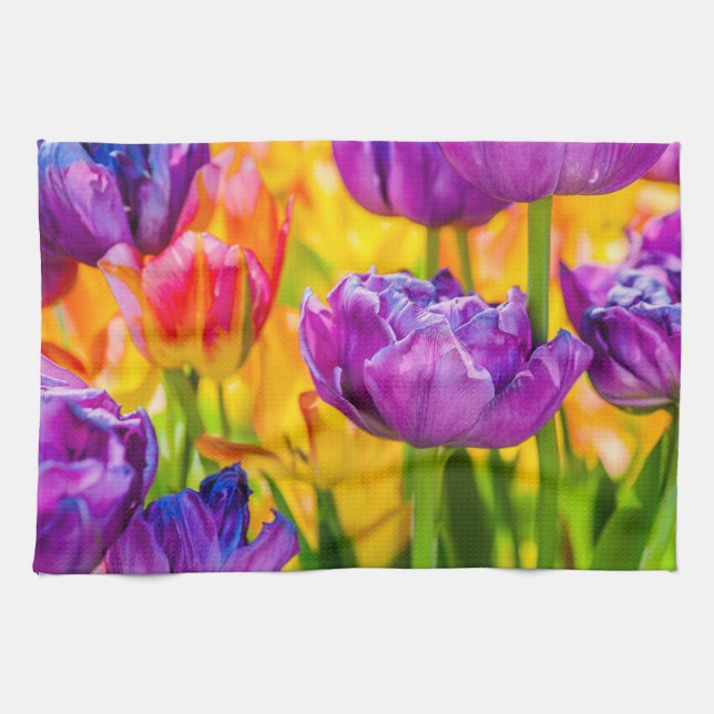 Linge De Cuisine Tulipes Enchantant rose profond (Horizontal)