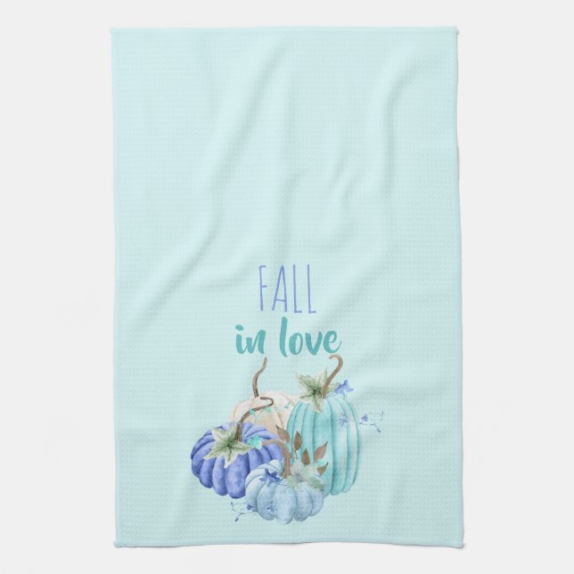 Linge De Cuisine Turquoise Blue Aqua Taupe Citrouille Automne autom (Vertical)