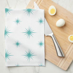 Linge De Cuisine Turquoise Blue Starburst Motif Retro Mi-siècle