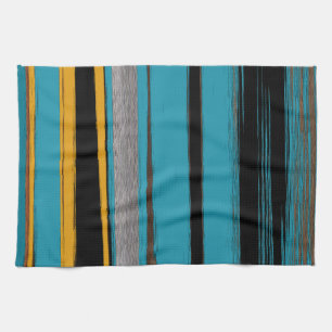 Linge De Cuisine Turquoise Et Noire - Bandes D'Art Abstraites