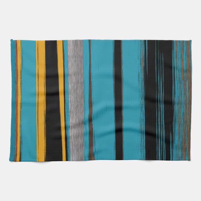 Linge De Cuisine Turquoise Et Noire - Bandes D'Art Abstraites (Horizontal)
