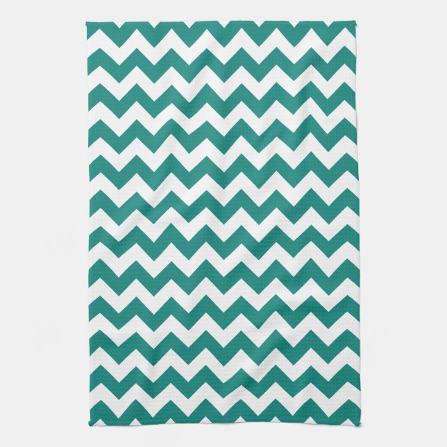 Linge De Cuisine Turquoise moderne vert et blanc Chevron Zigzag Mot (Vertical)