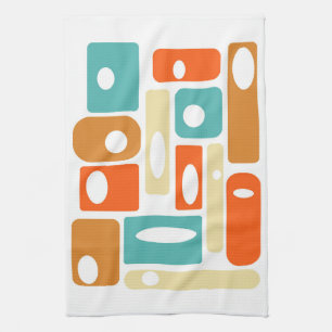 Linge De Cuisine Turquoise Orange Géométrique Mi-Siècle moderne