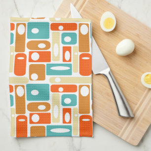 Linge De Cuisine Turquoise Orange géométrique Motif du milieu du si