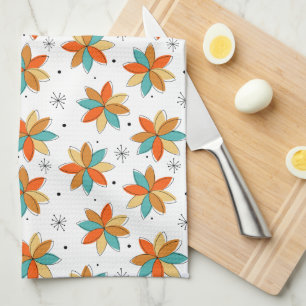 Linge De Cuisine Turquoise Orange Jaune Fleurs Abstraites Moyenne