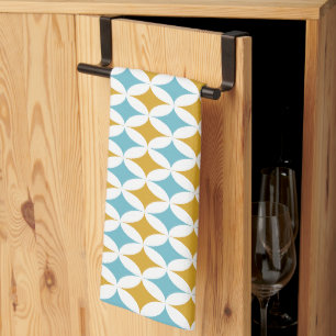 Linge De Cuisine Turquoise rétro et Diamants bleus au milieu du siè