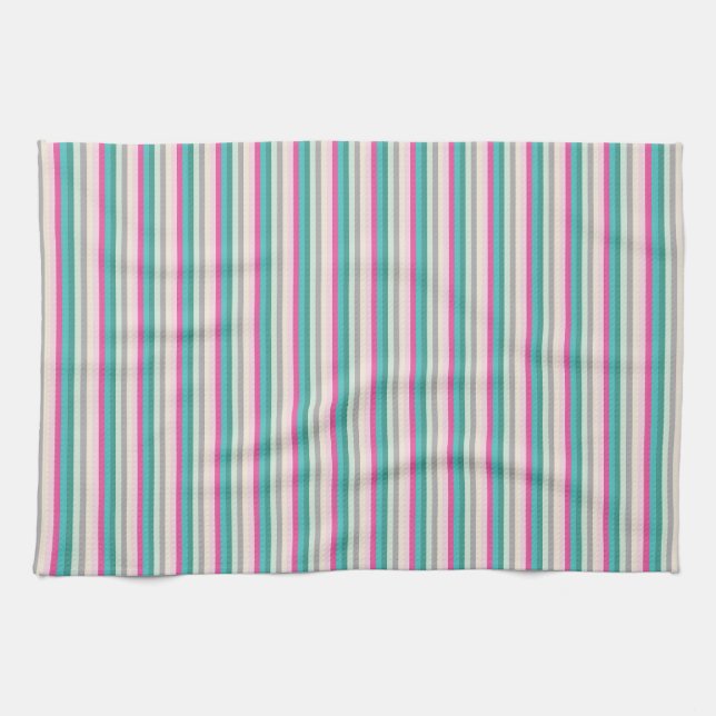 Linge De Cuisine Turquoise rose et gris rayé (Horizontal)