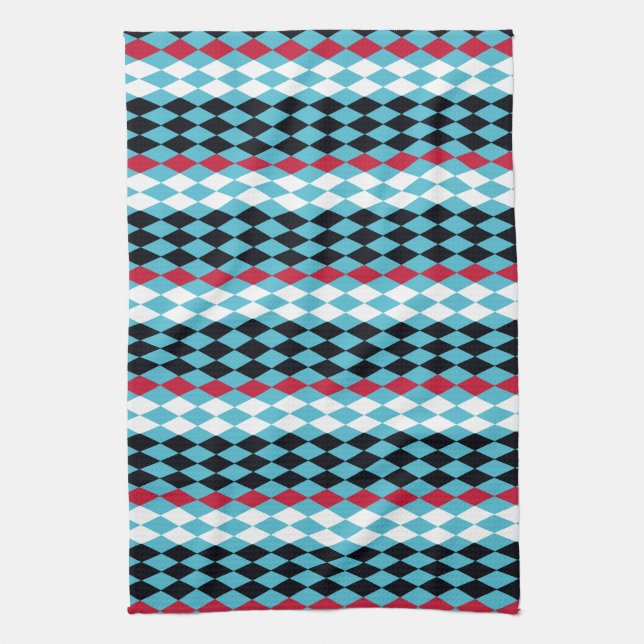 Linge De Cuisine Turquoise, rouge, noir, diamants blancs (Vertical)