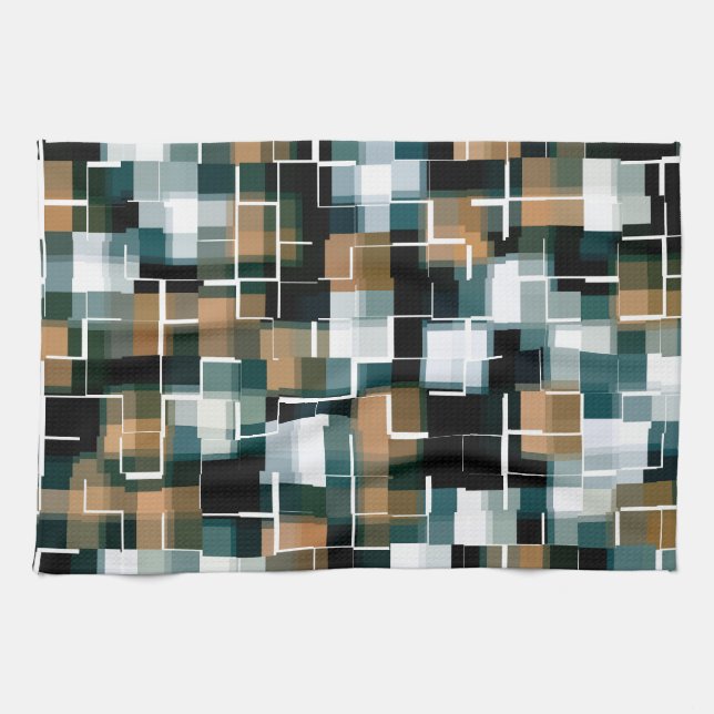 Linge De Cuisine Turquoise tendance orange Brown noir blanc plaid (Horizontal)