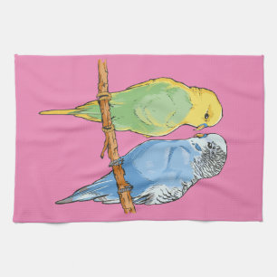 Linge De Cuisine Two cute bleu et green Budgies