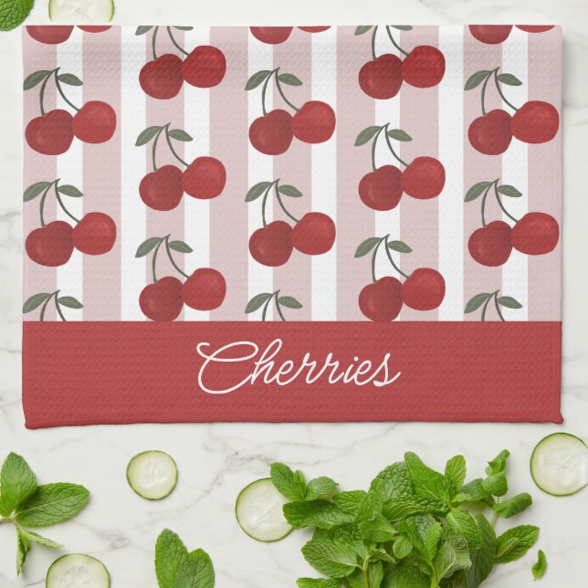 Linge De Cuisine Two Red Cherries Illustration | Cute Fruit Art  (Plié)