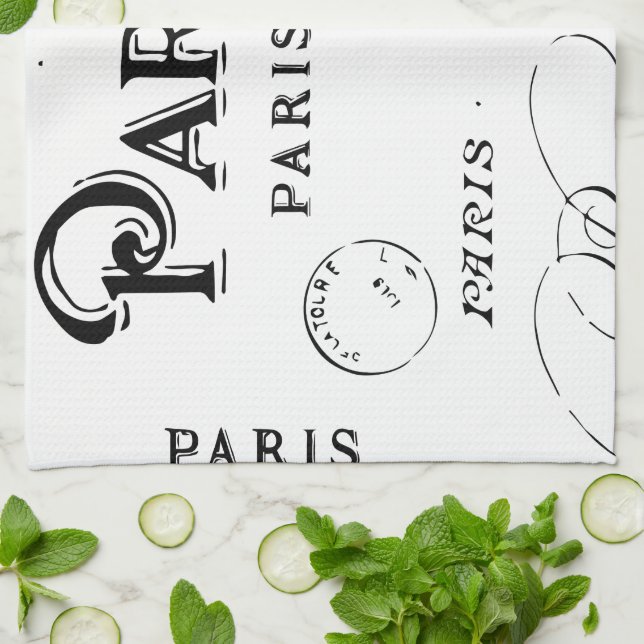Linge De Cuisine Typographie Calligraphie Paris France Tour Eiffel (Plié)