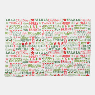 Linge De Cuisine Typographie de Noël Rouge & Vert Motif sans coutur