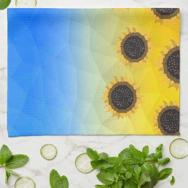 Linge De Cuisine Ukraine jaune bleu géométrie maillage motif Fleurs (Plié)