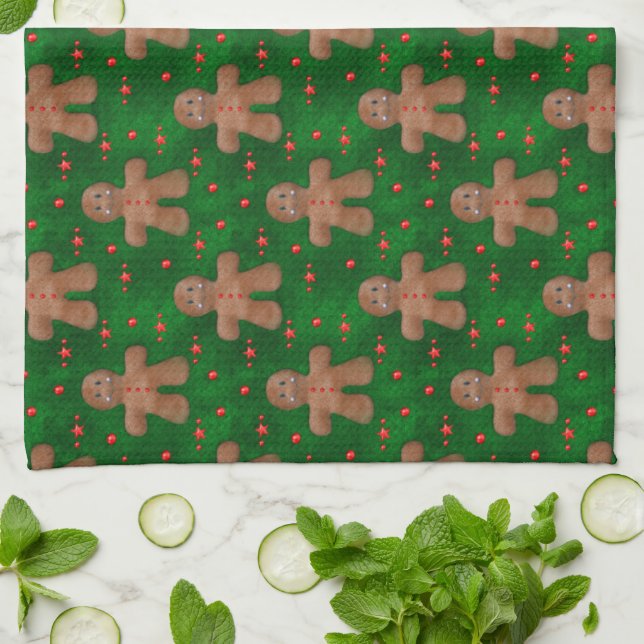 Linge De Cuisine Un homme en pain d'épice vert (Plié)
