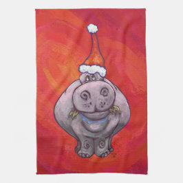 Linge De Cuisine Un joli hippo à Santa Hat en rouge