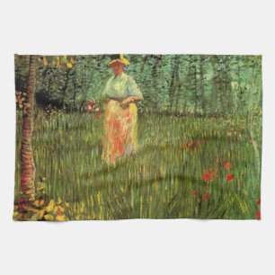 Linge De Cuisine Une femme marchant dans un jardin par Vincent van 
