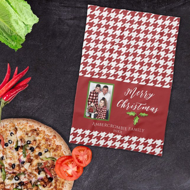 Linge De Cuisine Une photo Holiday Chemin de fer rouge et blanc (Cute red houndstooth kitchen towel for your holiday display or to offer as gifts.)
