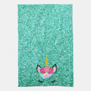 Linge De Cuisine Unicorne personnalisée Parties scintillant Turquoi