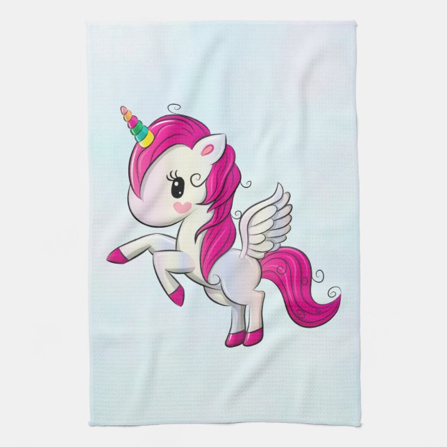 Linge De Cuisine Unicorne rose mignonne avec ailes (Vertical)
