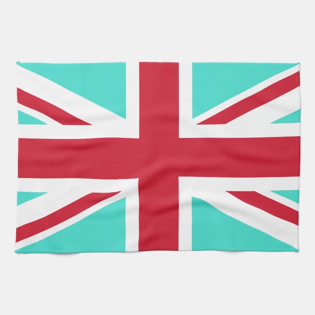 Linge De Cuisine Union Jack Turquoise et Rouge (Horizontal)