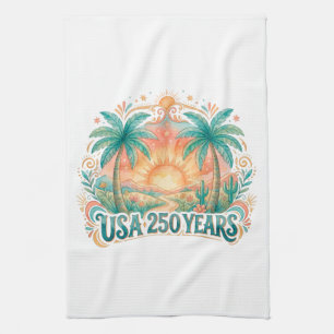 Linge De Cuisine USA 250 Ans Palmiers Patriotique Lever de Soleil D