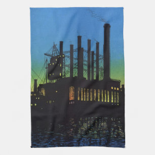 Linge De Cuisine Usine de fabrication au coucher du soleil, Vintage