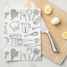 Ustensiles de cuisine Motif Doodle noir et blanc
