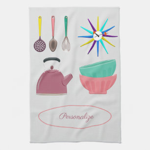 Linge De Cuisine Ustensiles de cuisine rétro, horloge, théière Pers