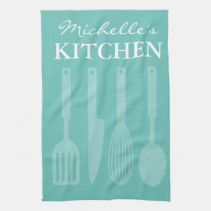 Linge De Cuisine Ustensiles de cuisine turquoise personnalisés ser