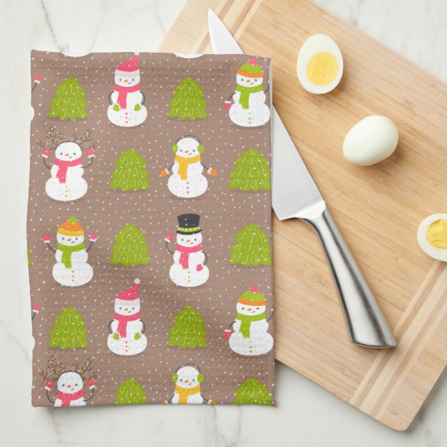 Linge De Cuisine Vacances d'hiver Snowman Noël Arbre Motif (Quart Plié)