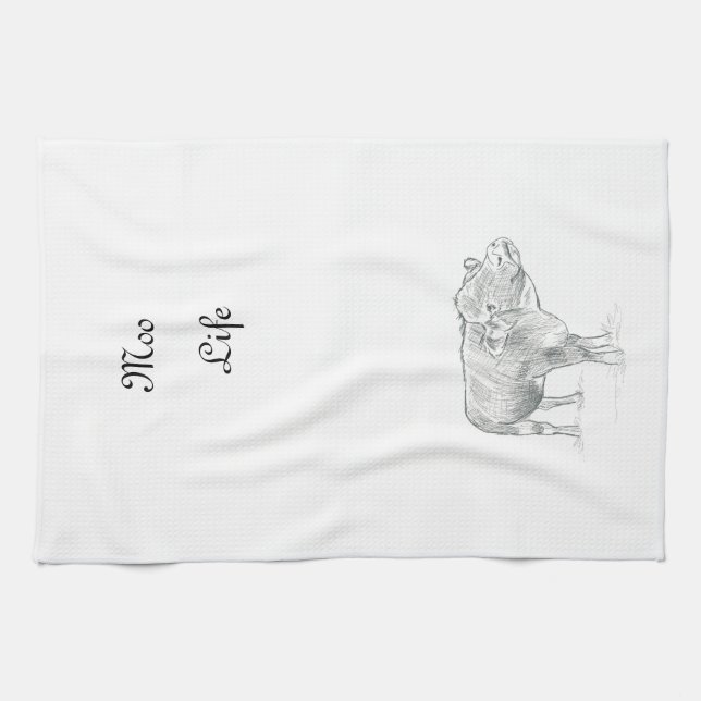 Linge De Cuisine Vache amusante Dessin noir et blanc |Vie Moo (Horizontal)