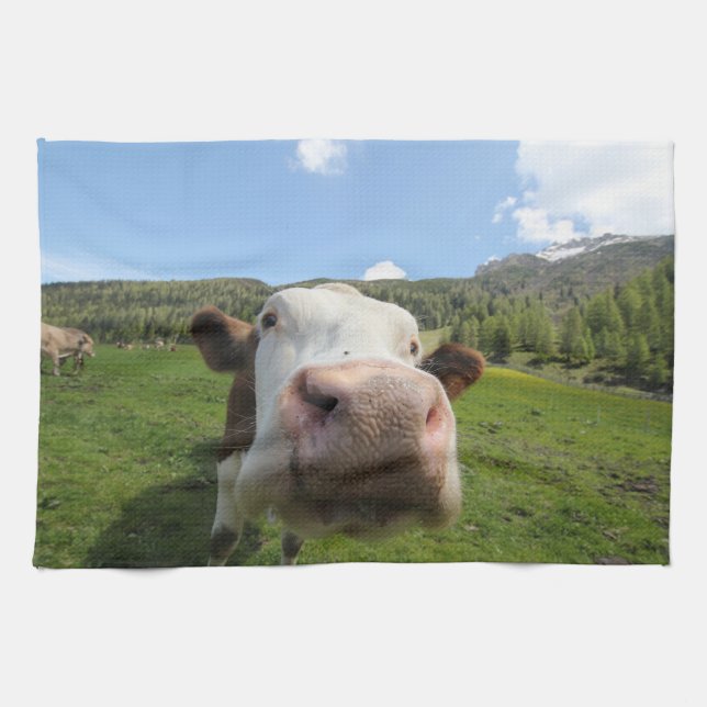 Linge De Cuisine Vache curieuse (Horizontal)
