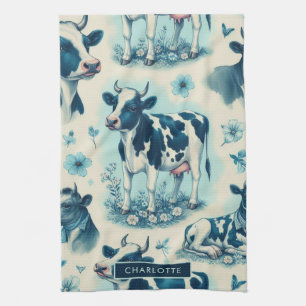 Linge De Cuisine Vache de ferme vintage sans joint