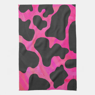 Linge De Cuisine Vache rose chaud et noir