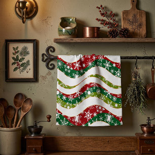 Linge De Cuisine Vagues et flocons de Noël