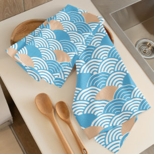 Linge De Cuisine Vagues Seigaiha et Soleil Levant Japonais Modernes