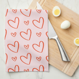 Linge De Cuisine valentines coeur motif en rose et rouge