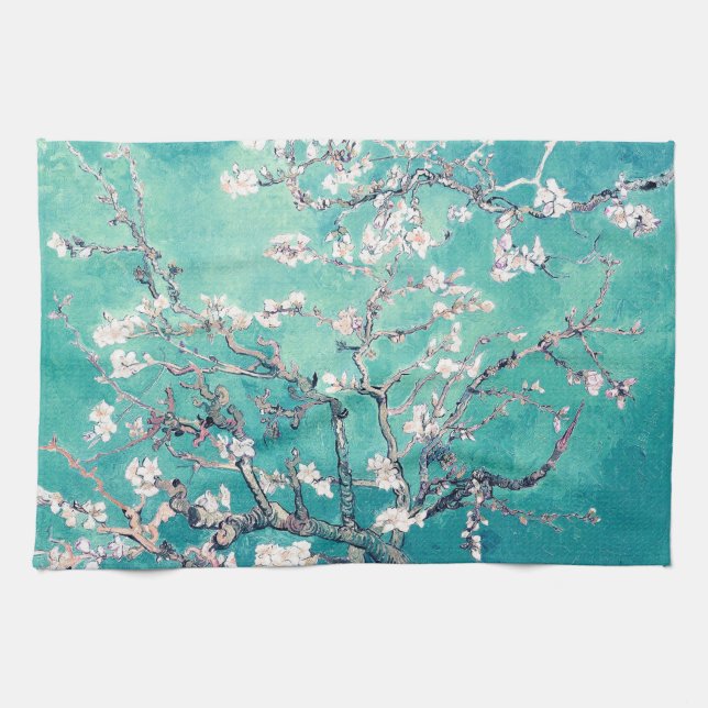 Linge De Cuisine Van Gogh Almond Blossoms Turquoise (Horizontal)