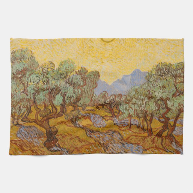 Linge De Cuisine Van Gogh Olive Trees Soleil Jaune Ciel (Horizontal)
