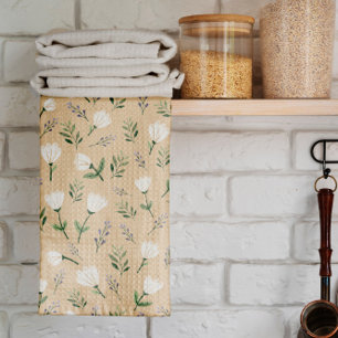 Linge De Cuisine Vanille minimaliste et florale blanche