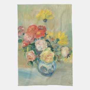 Linge De Cuisine Vase des Roses et Dahlias   Renoir