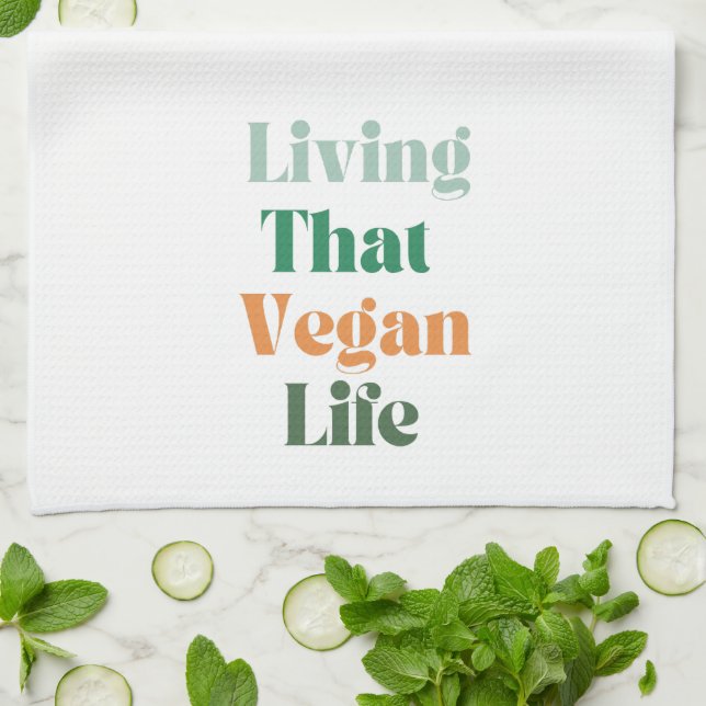 Linge De Cuisine Vegan Phrase, Vivant Cette Vie Vegan (Plié)