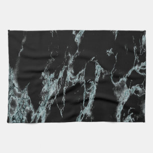 Linge De Cuisine Veine turquoise légère look marbre noir