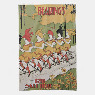 Linge De Cuisine Vélo tandem Art nouveau vintage
