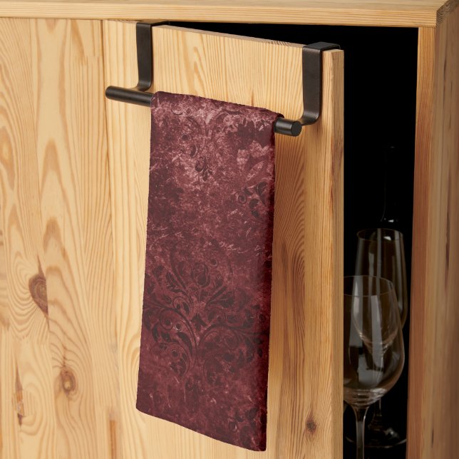 Linge De Cuisine Velvety Henna Damask | Grunge rouge (Pliage en tiers)