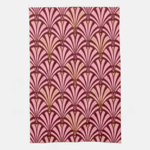 Linge De Cuisine Ventilateur Art déco motif - rose et marron